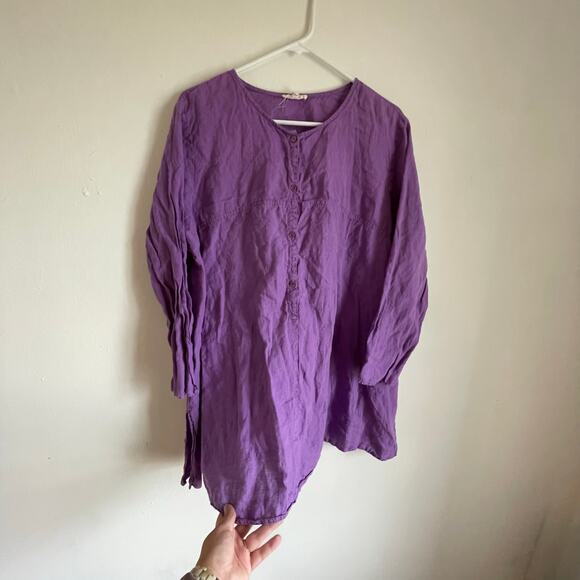 Eileen Fisher 100% Irish Linen Purple SZ XL Half Button Down Tunic Top Lagenlook - Picture 6 of 10